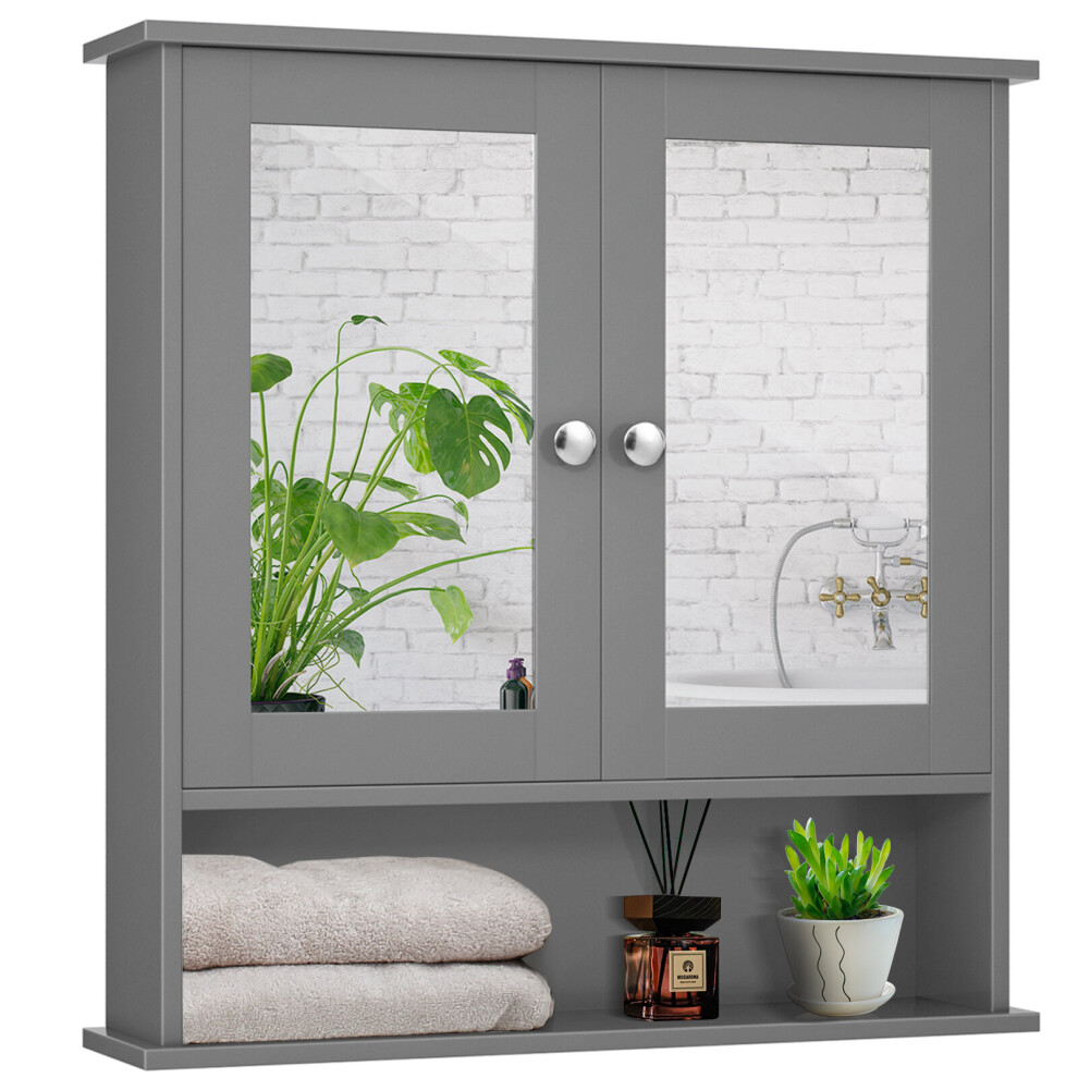 Wall Mounted Bathroom Wooden Mirror Cabinet Cupboard MedicineOrganizer