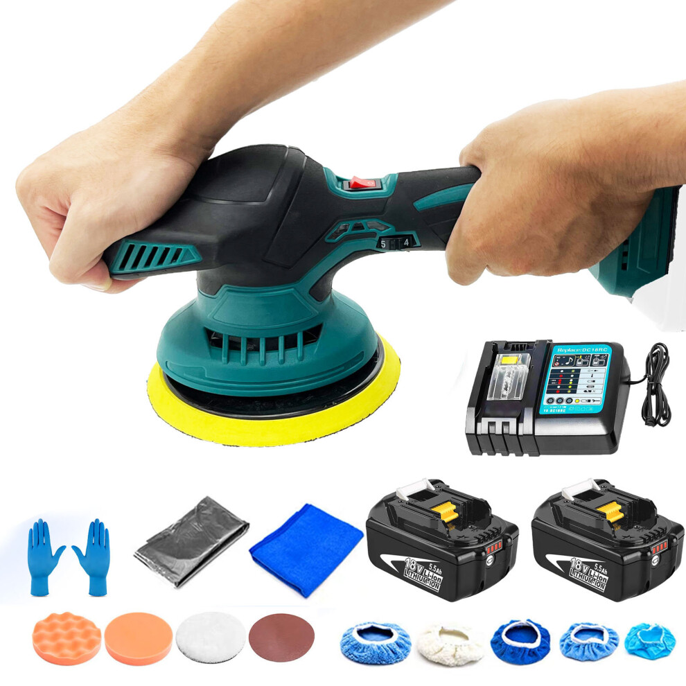 Repalce for Makita DPO600Z 6'' Cordless Car Polisher Buffer Sander Polishing Machine+2 Battery+Charger