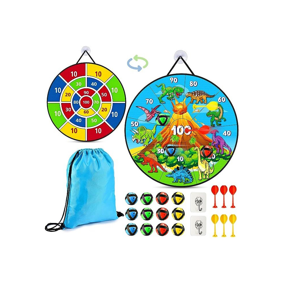 26 Double Sided Foldable Kids Dart Board Set Dinosaur/Unicorn Theme  12 Velcro 6 Darts Storage Bag Indoor Outdoor Party Games Toys Gifts  Boys Girls