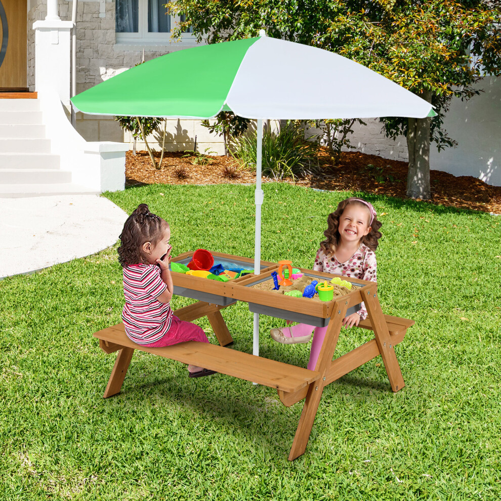 3 In 1 Kids Picnic Table and Bench Set with Umbrella Toddler Gift