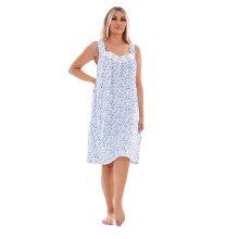 (Blue, XL) Ladies Nightwear Nightdress Lace Sleeveless Sleepwear Nightie Floral Plus Nightshirt M 6XL