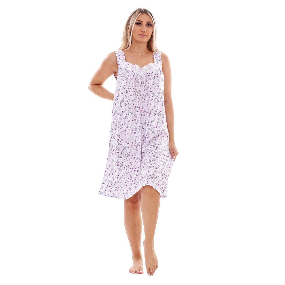 Malay (Lavender, M) Ladies Nightwear Nightdress Lace Sleeveless Sleepwear Nightie Floral Plus Nightshirt M 6XL Purple