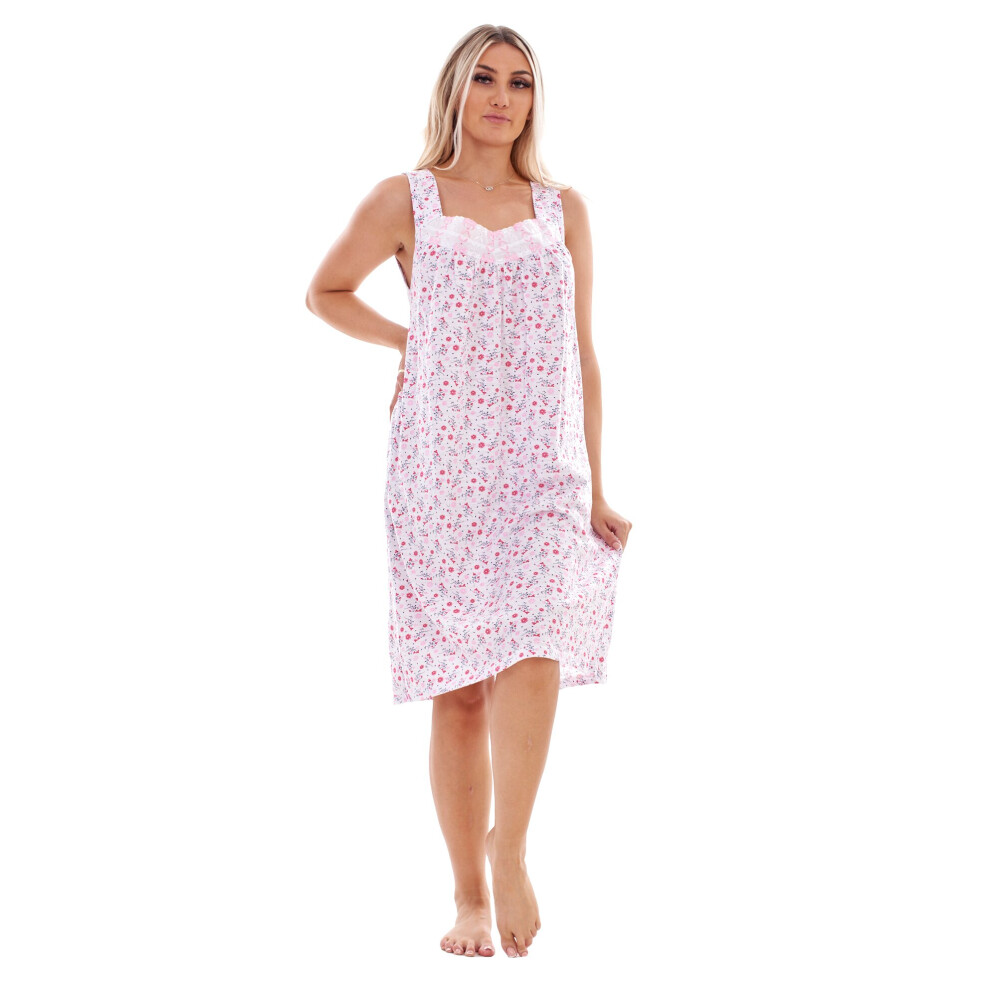 Malay (, Xxl) Ladies Nightwear Nightdress Lace Sleeveless Sleepwear Nightie Floral Plus Nightshirt M 6XL Pink