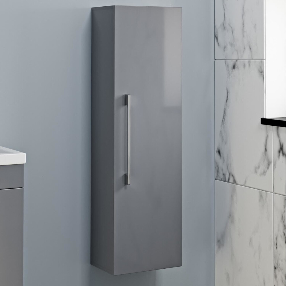 Artis Grey Gloss Wall Hung Tall Bathroom Cabinet 1200 x 350mm