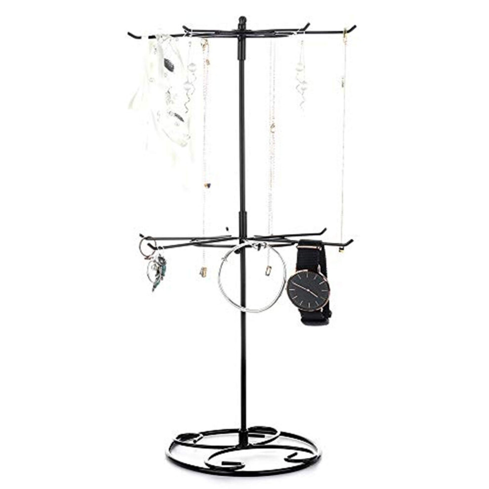 2-Tier Jewellery Ring Display Stand Holder Rack,Necklace Storage Rack Keyring Display Hanger (Black)