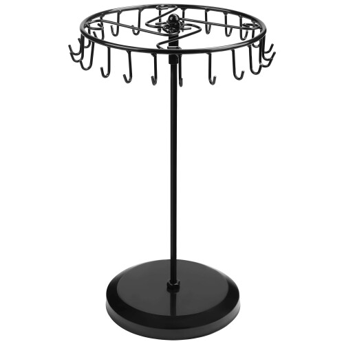 Black Metal Rotating Jewellery Holder Display Stand (23 Hooks) -  Storage for Necklaces & Bracelets