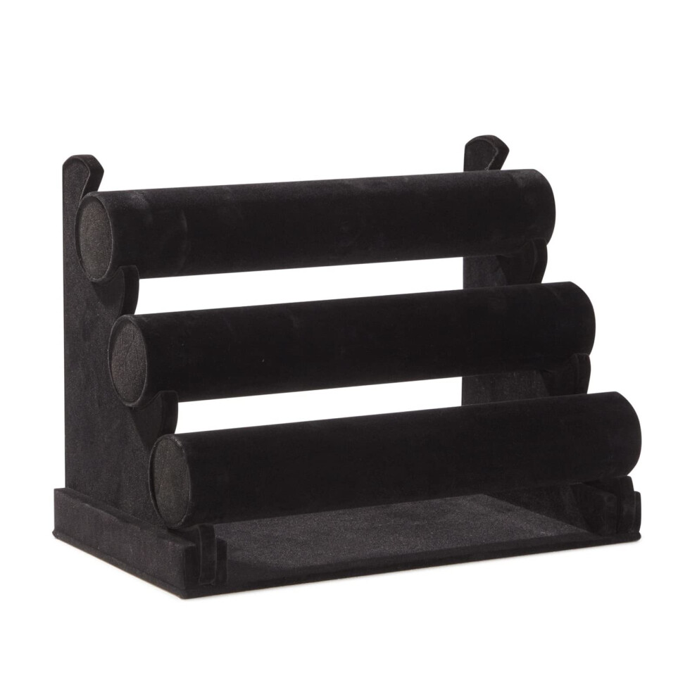 3-Tier Jewellery Display Stand with Removable Bars for Bracelets, Watches, Bangles, Black Velvet