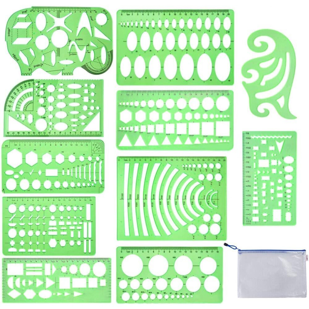11 Pieces Geometric Drawings Templates Stencils Measuring Rulers For Drawing School Office Supplies