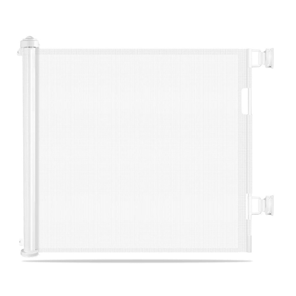 Retractable Baby Gate Dog Gate - Easy to Roll and Latch Dogs Gate,Banisters Indoor/Outdoor (White)