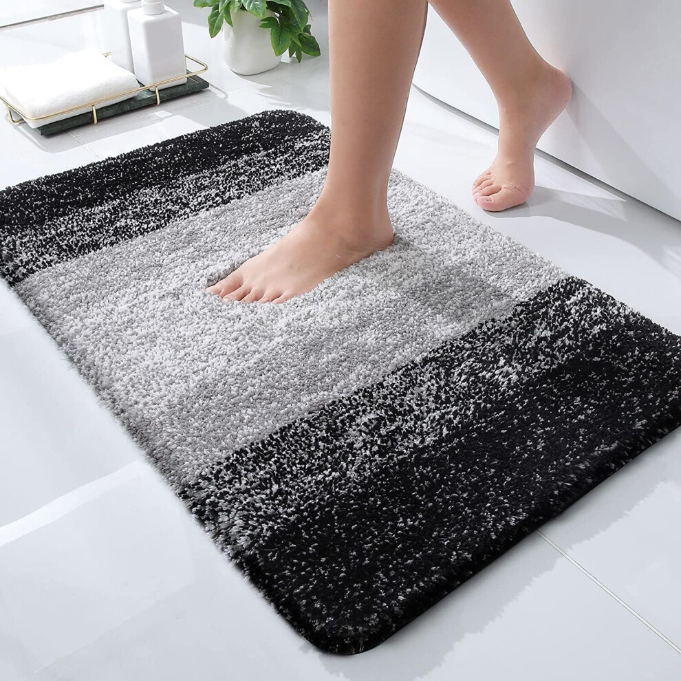 Gopatriot Memory Microfiber Fluffy Shaggy Bath Mat For Bathroom, 40 X 60 Cm,Machine Washable Floor Foot Rugs, Grey