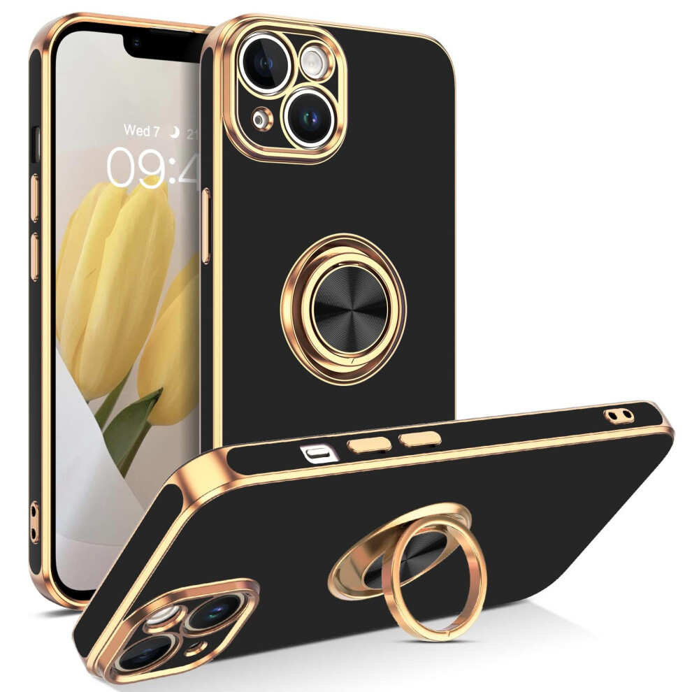 Iphone 14 Case With 360Â¡Ã£ Ring Holder Kickstand Black/Gold 8325711123698