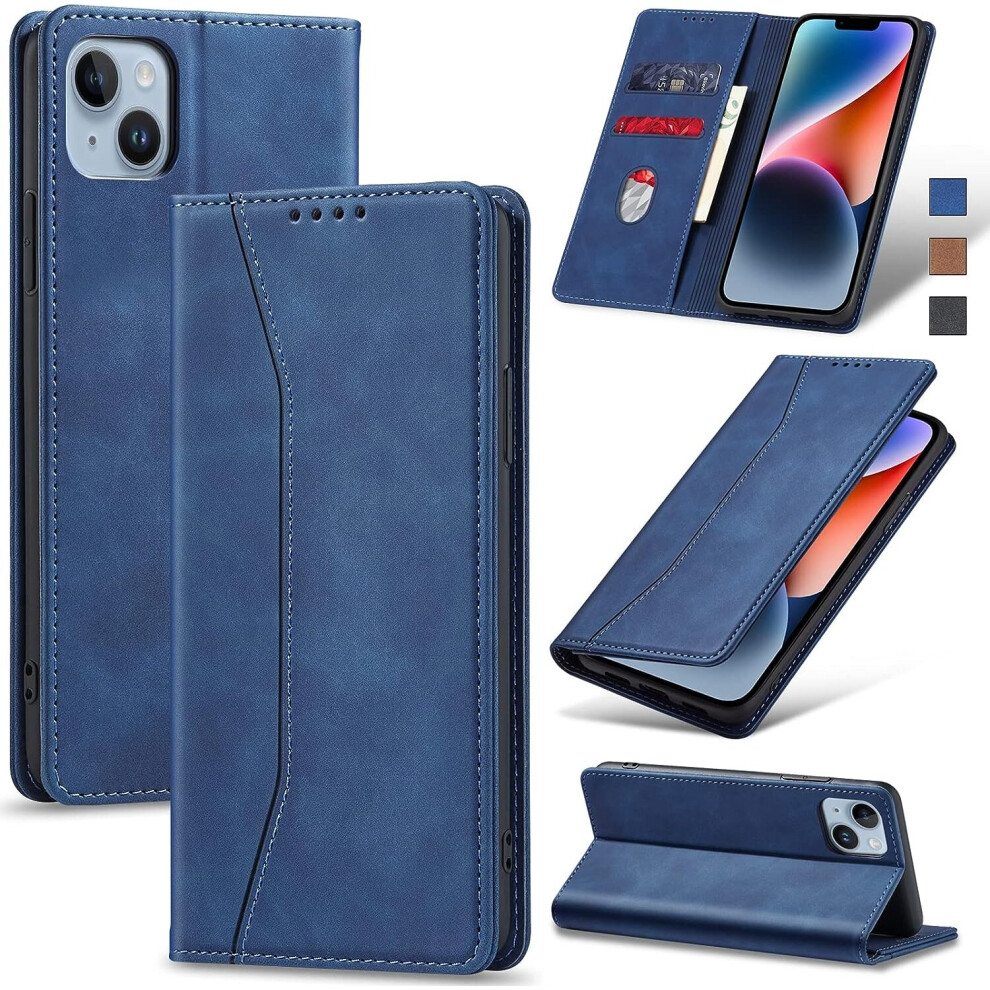Case For Iphone 14 With Kickstand, Magnetic Closure,Tpu Shockproof(Blue) Blue 8325711123674
