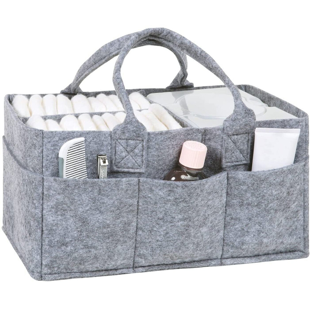Grey Felt Baby Diaper Caddy Nursery Storage Wipes Bag Nappy Organizer Container (Grey)