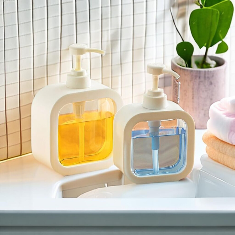 Refillable Wash Hand Liquid, Shampoo Lotion Bottle with Pump Head and Label, (2 Pack (300ML+500LM))