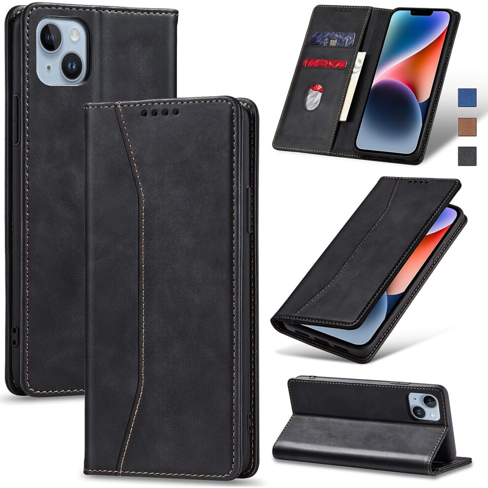 Case For Iphone 14 With Kickstand, Magnetic Closure,Tpu Shockproof (Black) Black 8325711123667