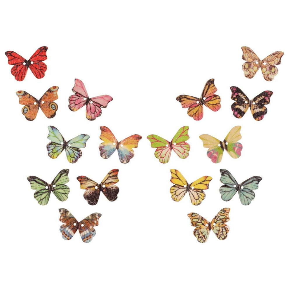 50PCS Wooden Butterflies Buttons Mixed Colours Craft Buttons for DIY Crafting Sewing Decoration