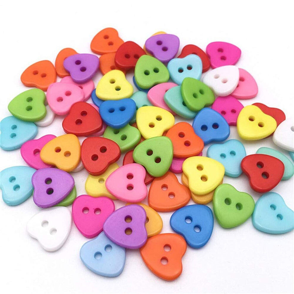 100 Pieces Buttons Heart Shaped Buttons Resin Buttons for Sewing DIY Crafting Projects(Random Color)