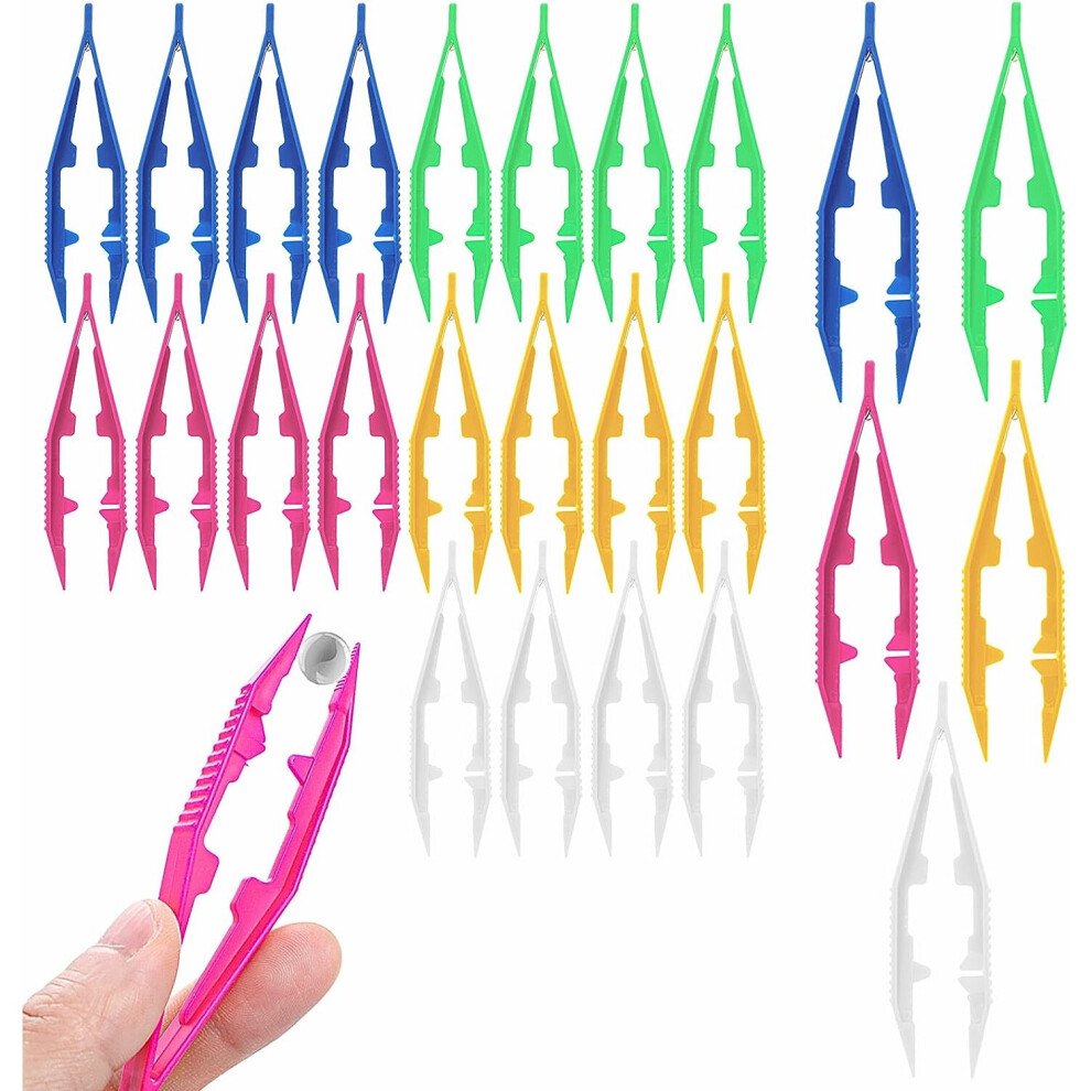 Plastic Tweezers - Pack of 25, Plastic Beads Tweezers First Aid Tweezers Bulk Bead Tweezer(5 Colour)
