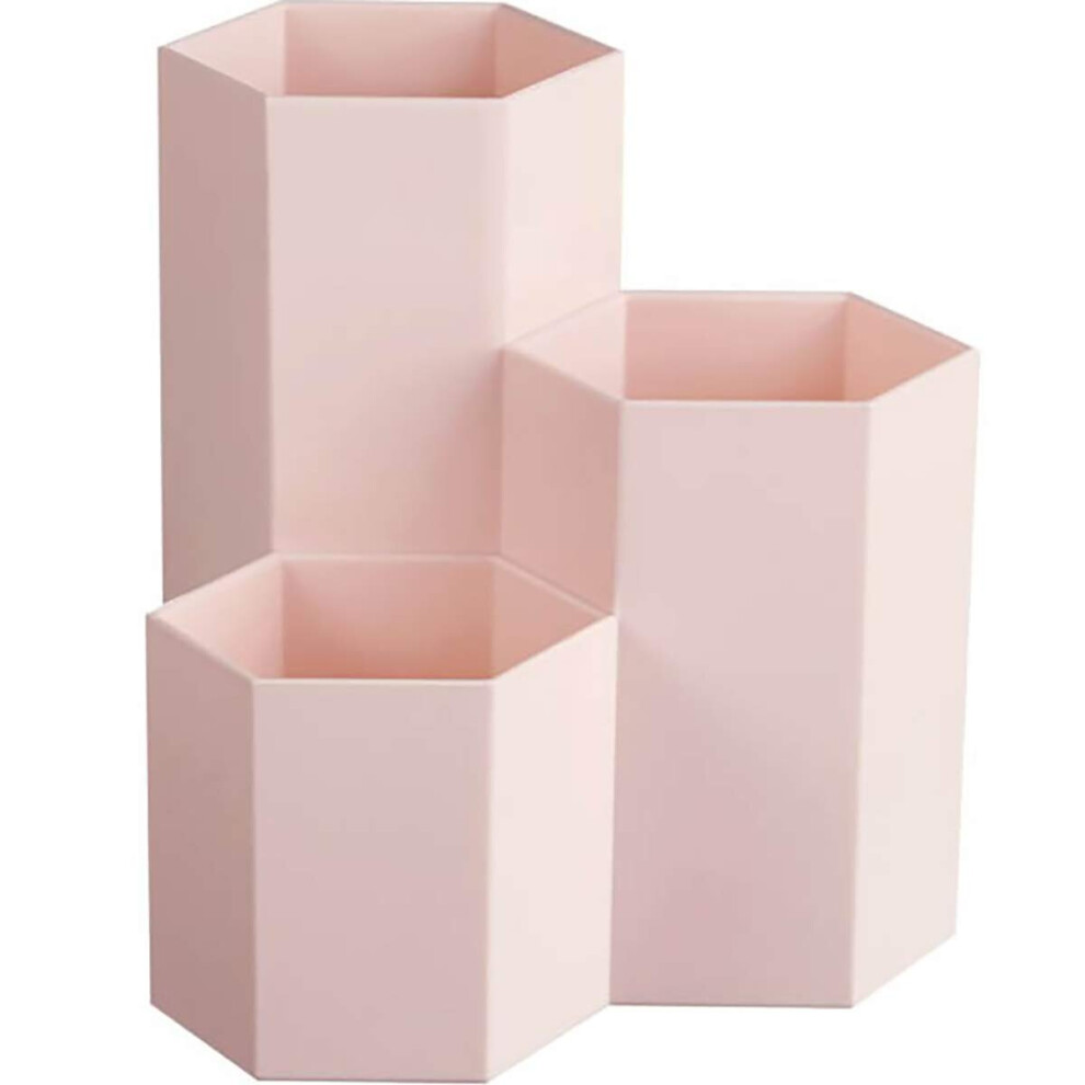 Multifunction Hexagon Makeup Brush Pen Holder Stationery Storage Pen Container (Pink)