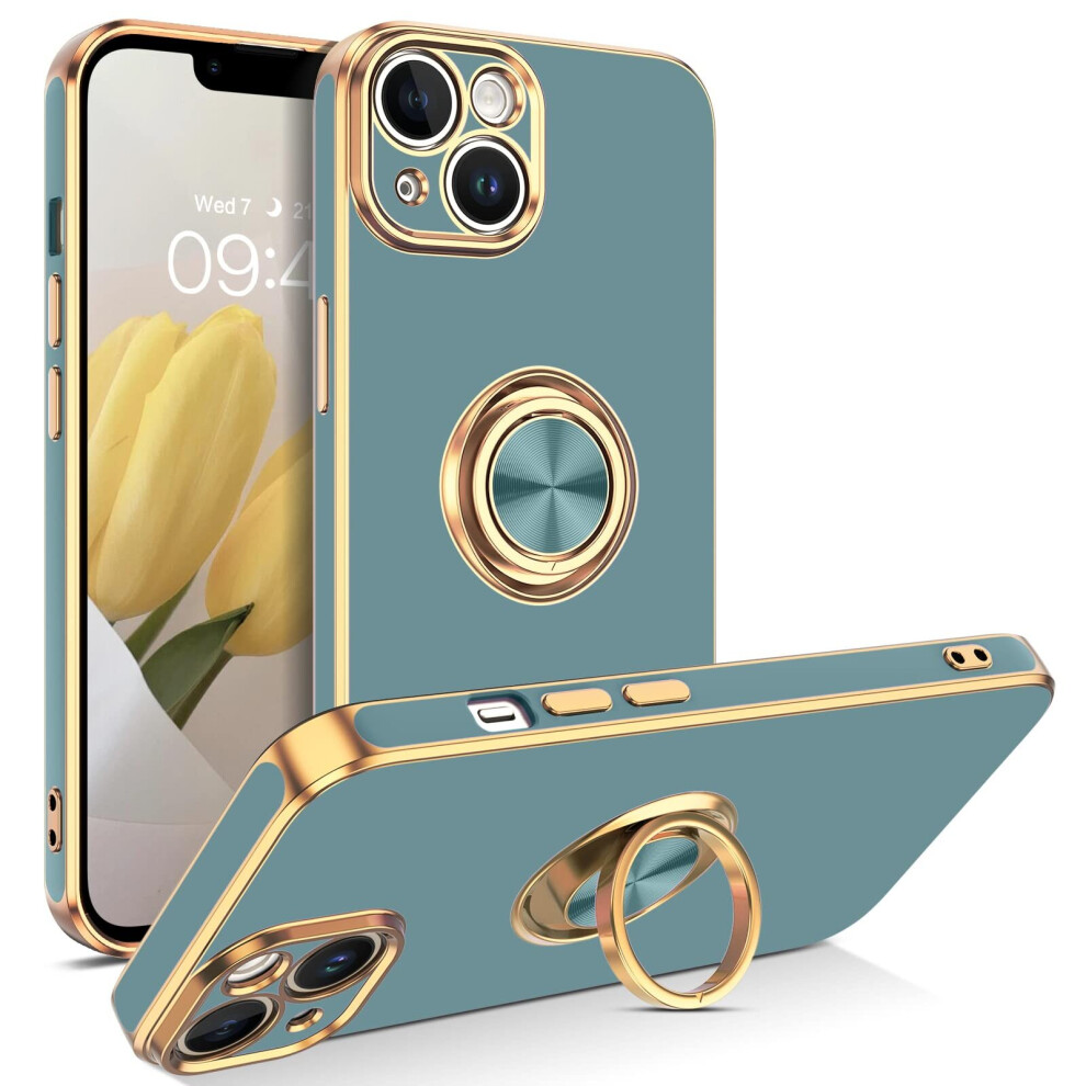 Iphone 14 Case With 360Â¡Ã£ Ring Holder Kickstand Gray/Gold Blue 8325711123704
