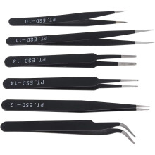 6PCS ESD Tweezers Set, Anti-Static Stainless Steel Tweezers for Jewelry, Craft, Electronics