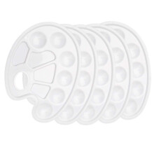5 Pcs Paint Palette,Mixing Pallet 10 Well White Round Paint Palette with Thumb Hole