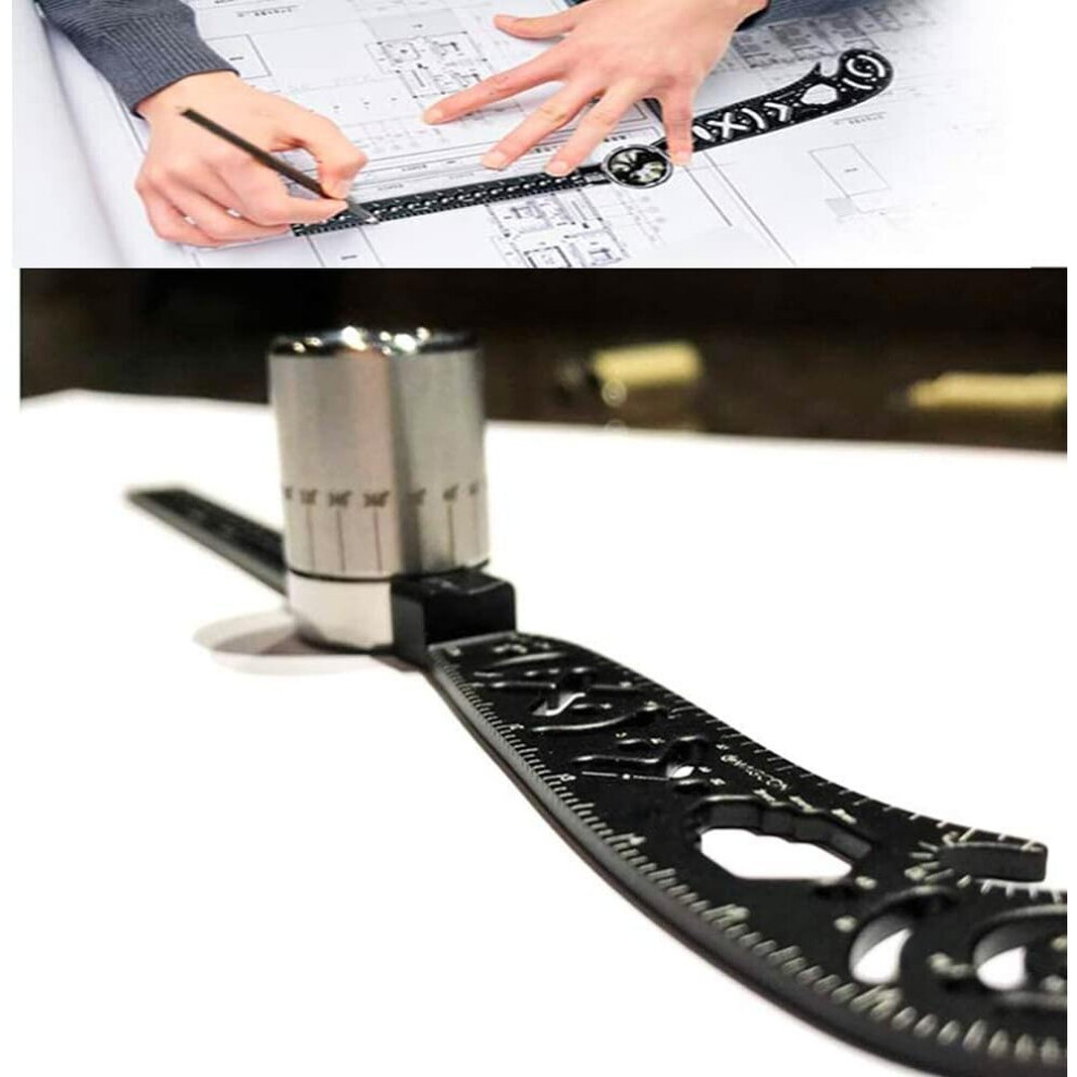 Portable Drawing Ruler Pocket-sized Innovative Painting Magnetic Compass Measurement (black)