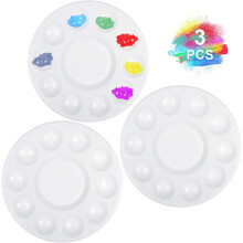 3 PCS Set Paint Tray Palette 6.7 Inch Plastic Round Palette with 10 Wells and 1 central reservoir