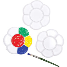 Flower Paint Plastic Palettes with 7 Wells for Painting and Children's Arts Pack of 3), White, 17cm