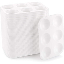 50 Pack White Art Paint Tray Palette for Watercolor Craft DIY Art Painting, 6 Wells, Easy to Clean