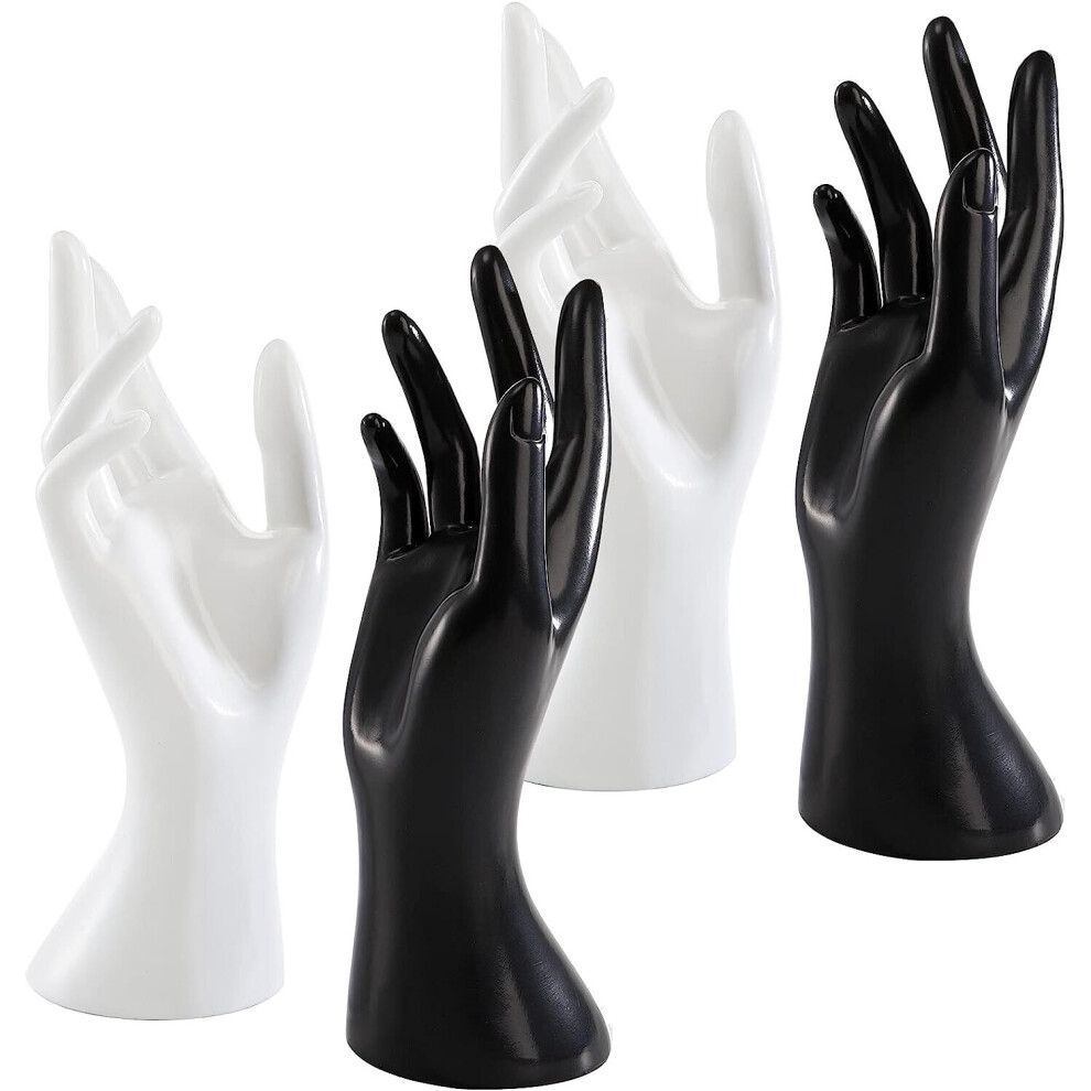 4 Pack Female Mannequin Hand, Hand Ring Display Stand , White & Black, Right Hands