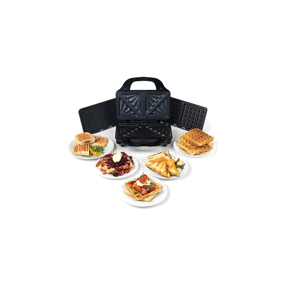 Salter EK2143 3-in-1 Snack Maker -Deep Fill Waffle Iron, Sandwich Panini Press & Toastie Maker, Interchangeable Non-Stick Plates,900W,Indicator Lights