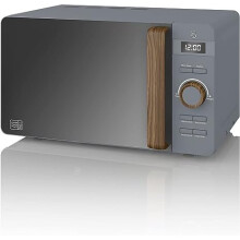 Swan SM22036GRYN, Nordic Digital Microwave, Wood Effect Handle, Soft Touch Housing and Matt Finish, 800W, 20 L, Slate Grey