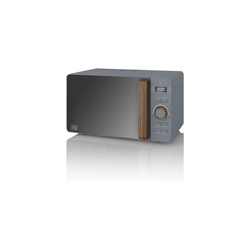 Swan SM22036GRYN, Nordic Digital Microwave, Wood Effect Handle, Soft Touch Housing and Matt Finish, 800W, 20 L, Slate Grey