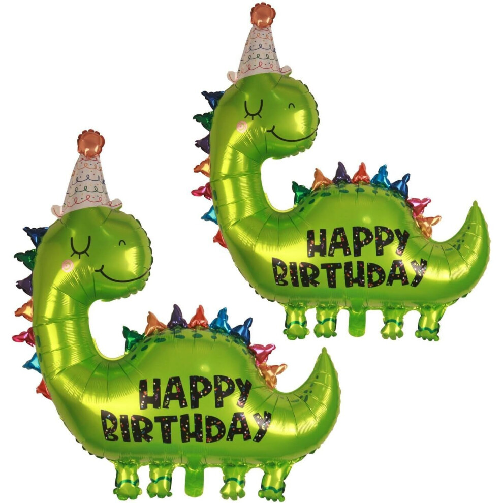 2 Pcs Dinosaur Balloons Birthday Decoration for Kids, 35 Inch Big Green Foil Happy Birthday Dino Balloon