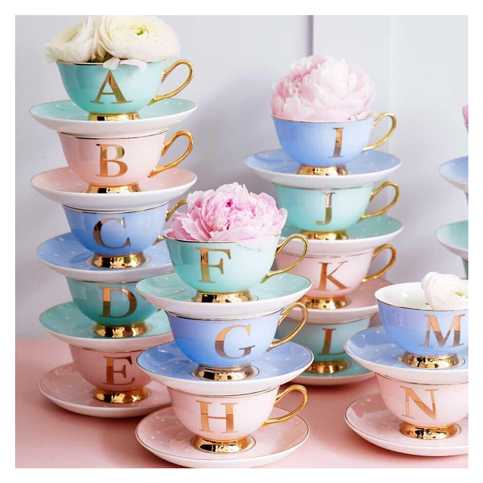 Bombay Duck Bloomsbury Spotty Teacup & Saucer Gold Letter