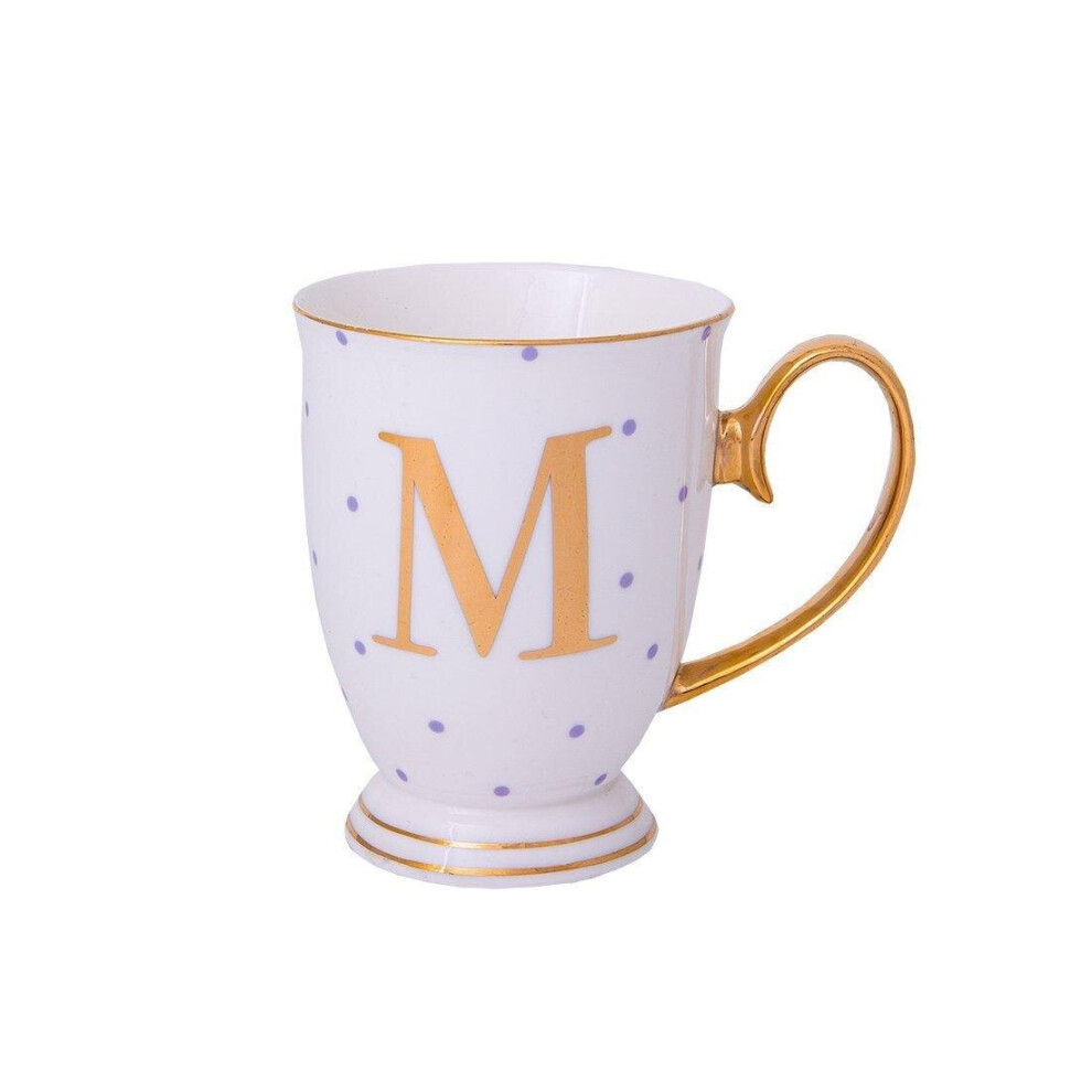 Bombay Duck VIA100M Alphabet Spotty Metallic Mug Letter M Gold with Lilac Spots