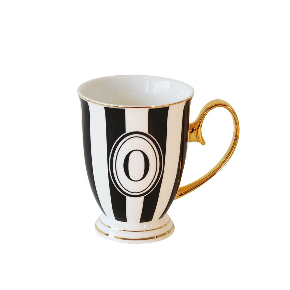 Bombay Duck Alphabet Stripy Mug Letter O Black/White with Gold handle