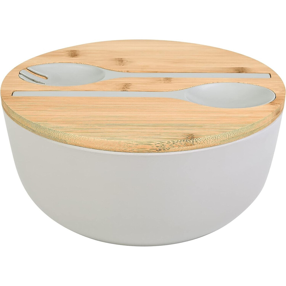 Bamboo Fiber Salad Bowl With Server Set - Large 9.8 Inch Mixing Bowl