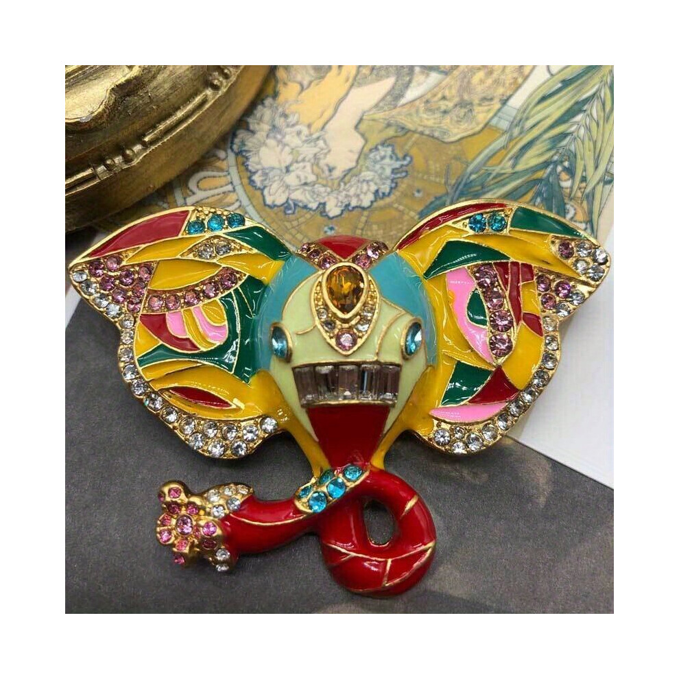 Women's Multicoloured 1Pc Vintage Enamel Elephant Rhinestone Party Brooch