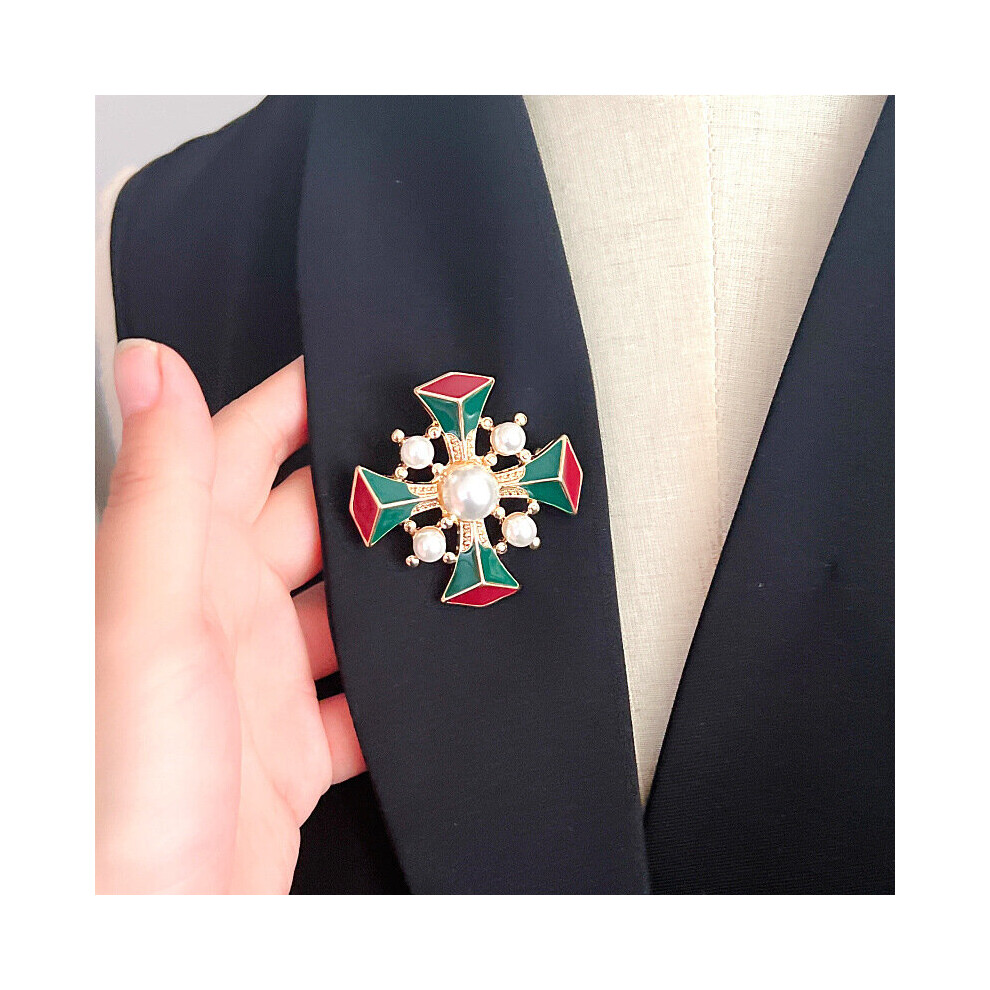 Vintage Baroque Enamel Pearl Brooches Retro Court Cross Brooch Pin For Men Jewelry Coat Accessories Mens Suit Lapel Pin Corsage on OnBuy