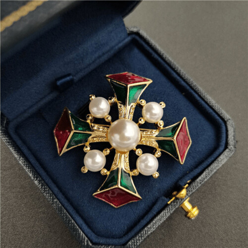 Vintage Baroque Enamel Pearl Brooches Retro Court Cross Brooch Pin For Men Jewelry Coat Accessories Mens Suit Lapel Pin Corsage on OnBuy