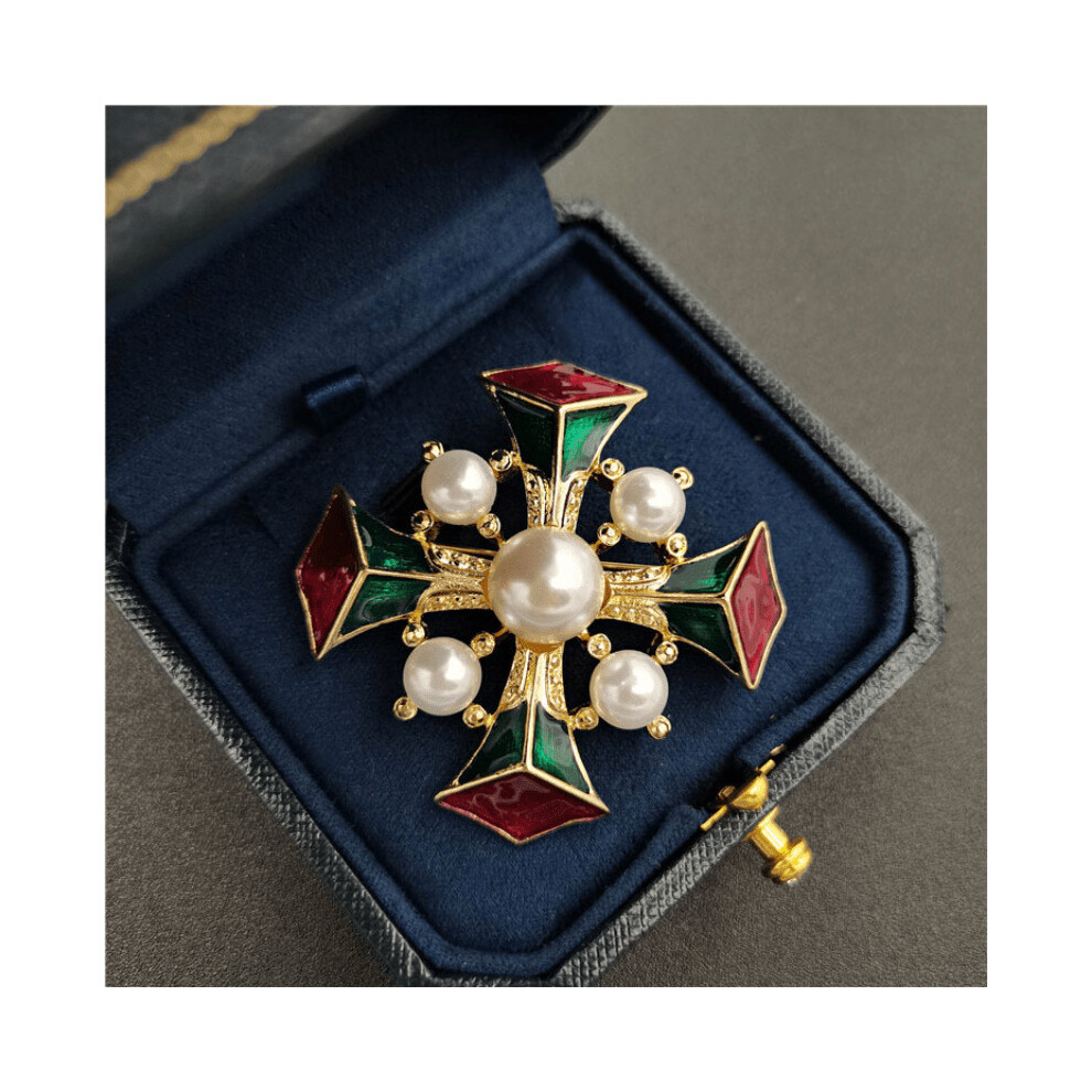 Vintage Baroque Enamel Pearl Brooches Retro Court Cross Brooch Pin For Men Jewelry Coat Accessories Mens Suit Lapel Pin Corsage on OnBuy