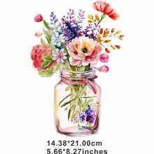 Vase Creative Hand painted Painting Ink Hot Transfer Stickers Suitable For T shirts Hoodies Iron on Patches And Cloth Patches Used For Clothing Pillow