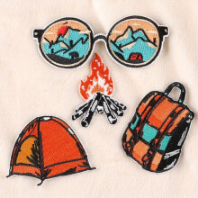 4pcs Boys Creative Tent Torch Backpack Glasses Embroidery DIY Patch Decorative Accessories For Clothes Backpack Hat Holiday Party Gift