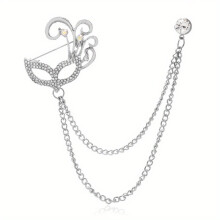 Fox Mask Brooch Crystal Tassel Chain Lapel Pins Creative Alloy Chain Collar Pin Suit Accessories