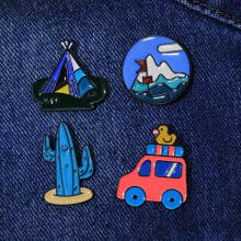 Cartoon Cactus Car Tent Forest Brooch Set Shirt Bag Clothing Accessories For Men