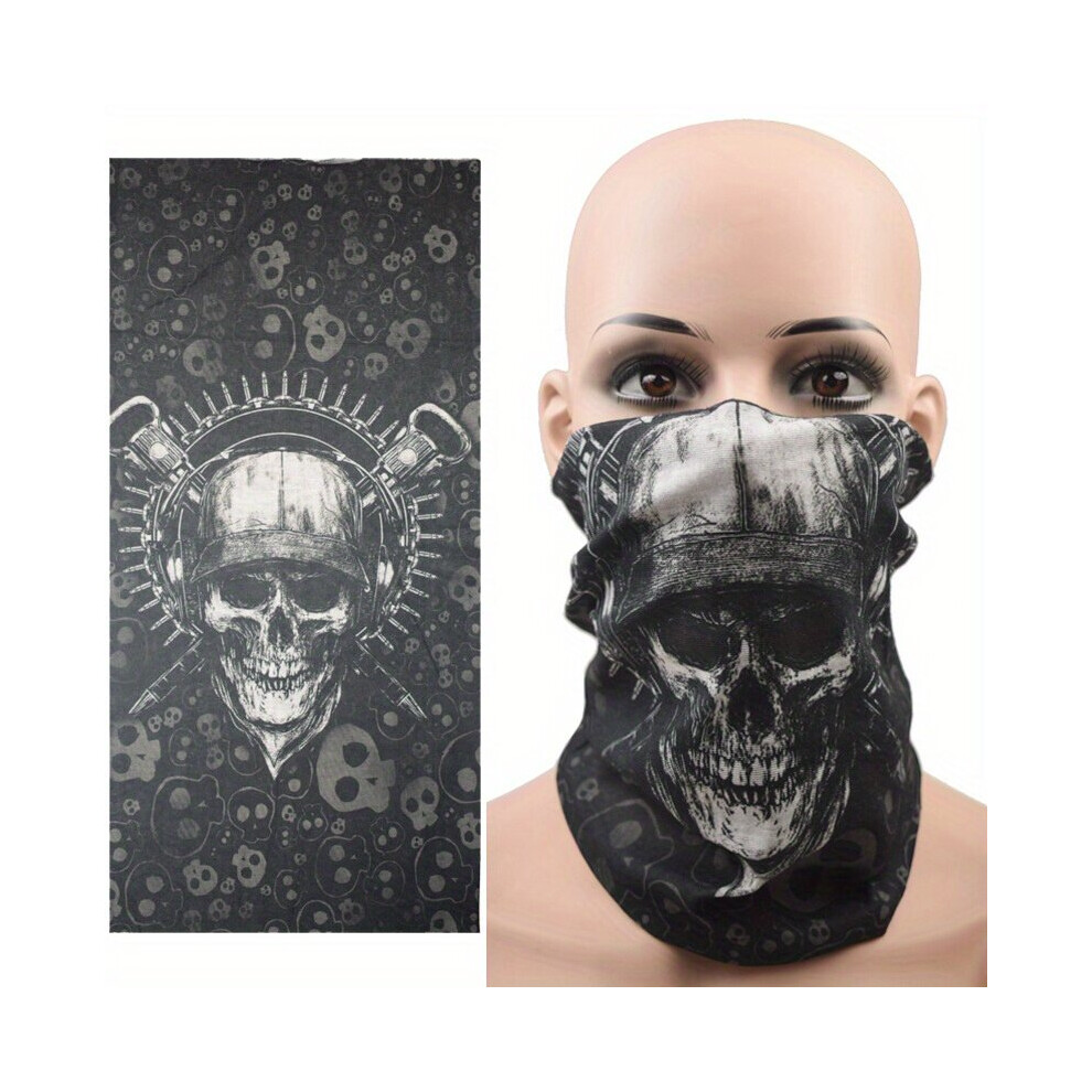 Seamless Skull Print Mask Hip Hop Neck Gaiter Windproof Face Covering Motorcycle Sports Headband Turban Ski Mask Balaclava For Women & Men Multicoloured 885664449965