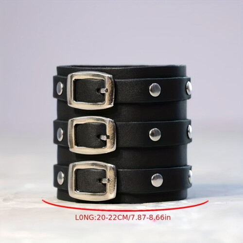 Mens Leather Wrist Guard Wide Version Square Buckle Solid Mens Wrist Decoration 2