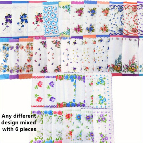 6pcs 27 94 27 Κλασικό λουλούδι μαντήλι μαντήλι Lady Hanky Mix